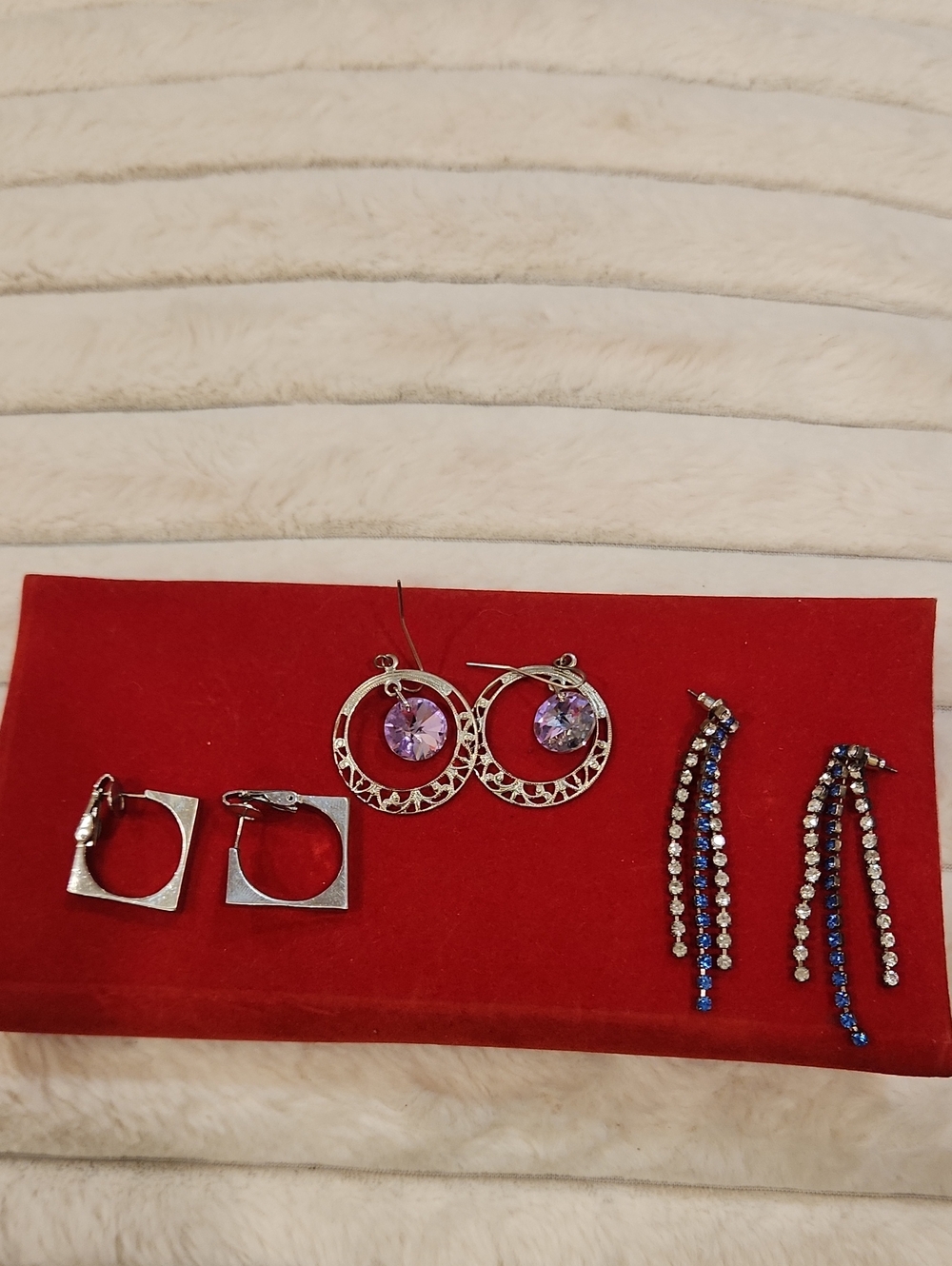 Assorted Womens Silver Earrings Set with Purple and Blue Accents